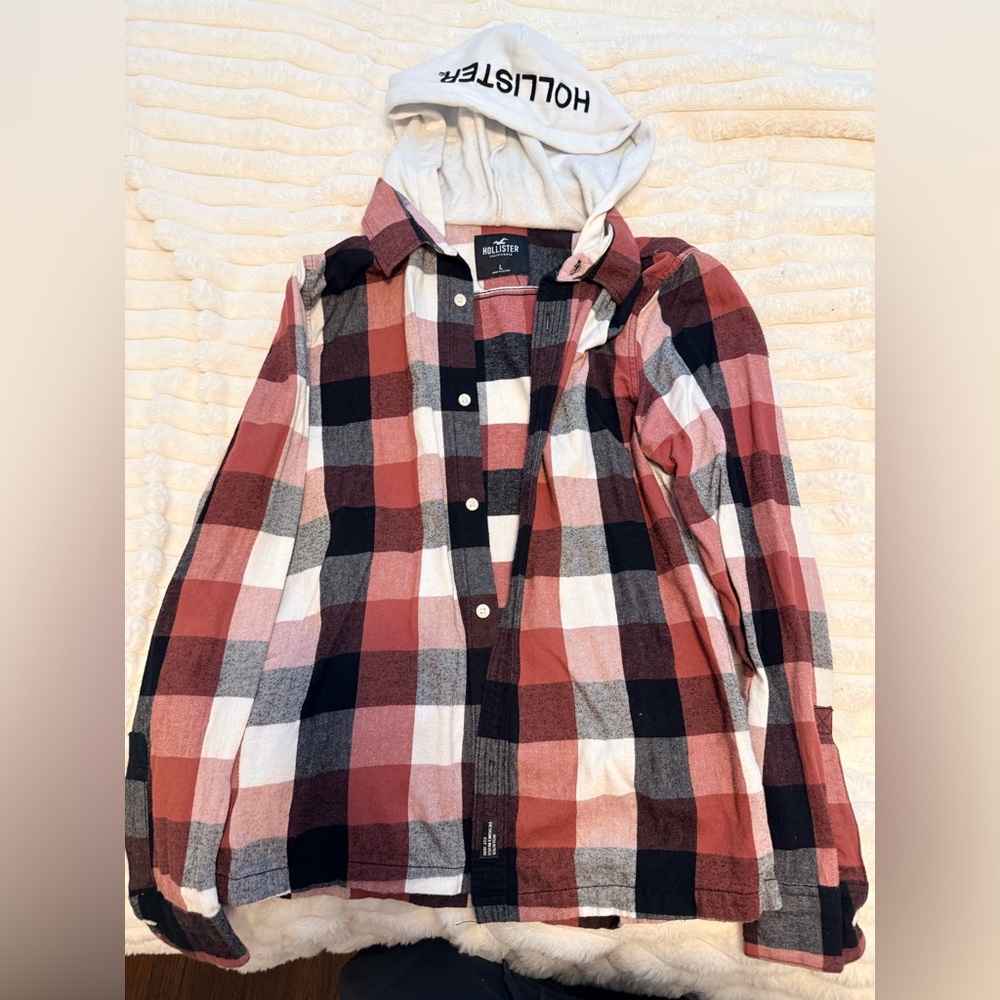 Hollister Red and Black Plaid Hoodie